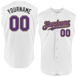 Authentic Custom Old Baseball Purple Gold-Black White Sleeveless Jersey Authentic Custom Old Baseball Purple Gold-Black White Sleeveless Jersey