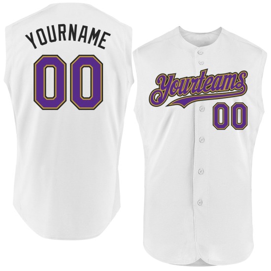 Authentic Custom Old Baseball Purple Gold-Black White Sleeveless Jersey Authentic Custom Old Baseball Purple Gold-Black White Sleeveless Jersey
