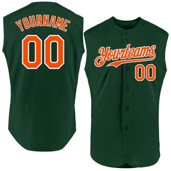 Sleeveless Authentic Custom Baseball Jersey Orange-White Green Sleeveless Authentic Custom Baseball Jersey Orange-White Green