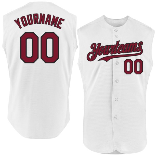 Authentic Crimson-Black Jersey Custom Baseball White Sleeveless Authentic Crimson-Black Jersey Custom Baseball White Sleeveless