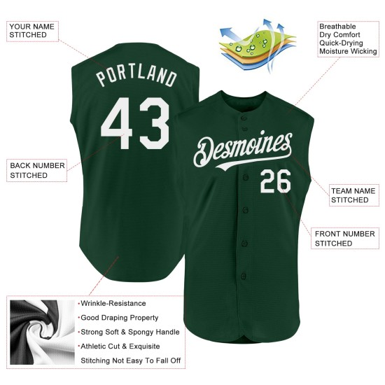 Sleeveless Jersey Authentic White Green Baseball Custom Sleeveless Jersey Authentic White Green Baseball Custom