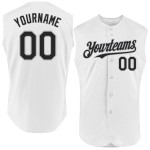 Baseball Jersey Custom Authentic Sleeveless White Black-Gray Baseball Jersey Custom Authentic Sleeveless White Black-Gray