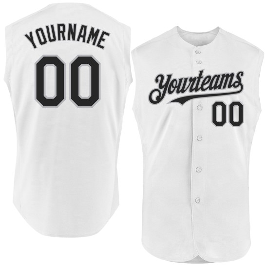 Baseball Jersey Custom Authentic Sleeveless White Black-Gray Baseball Jersey Custom Authentic Sleeveless White Black-Gray