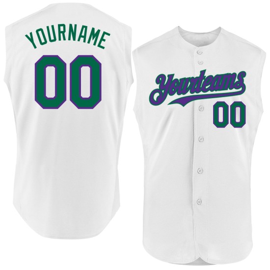 White Jersey Green-Purple Custom Baseball Sleeveless Kelly Authentic White Jersey Green-Purple Custom Baseball Sleeveless Kelly Authentic