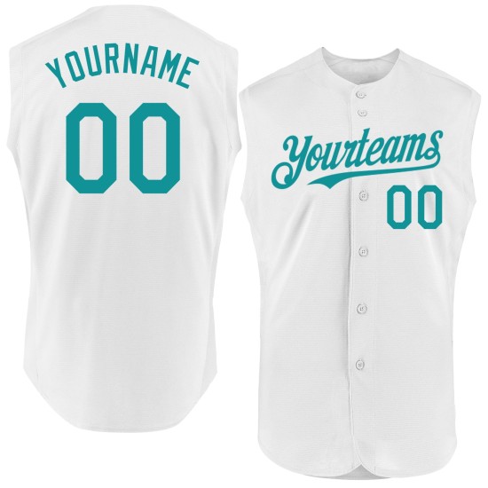 Teal White Baseball Sleeveless Authentic Custom Jersey Teal White Baseball Sleeveless Authentic Custom Jersey