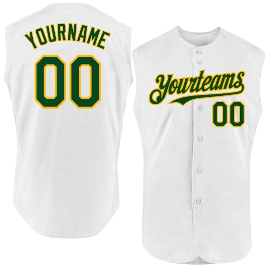 Jersey Authentic Baseball White Sleeveless Custom Green-Gold Jersey Authentic Baseball White Sleeveless Custom Green-Gold