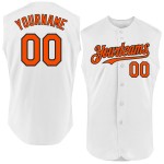 Baseball Custom Sleeveless Authentic Jersey White Orange-Black Baseball Custom Sleeveless Authentic Jersey White Orange-Black