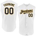Jersey Sleeveless Authentic Navy-Gold Baseball Custom White Jersey Sleeveless Authentic Navy-Gold Baseball Custom White