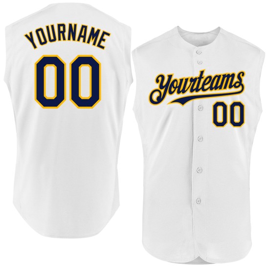 Jersey Sleeveless Authentic Navy-Gold Baseball Custom White Jersey Sleeveless Authentic Navy-Gold Baseball Custom White
