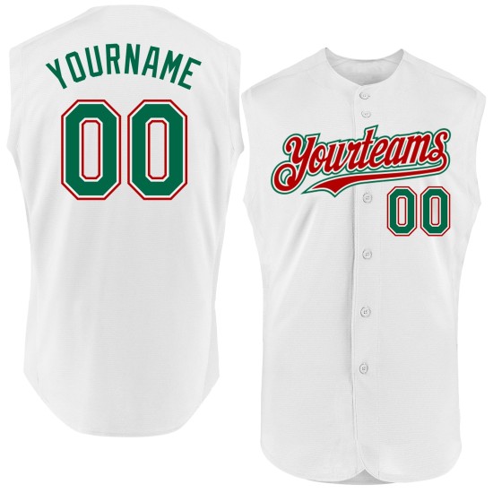 Baseball Green-Red Authentic Kelly Custom Jersey Sleeveless White Baseball Green-Red Authentic Kelly Custom Jersey Sleeveless White