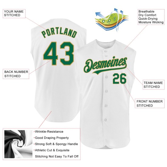Gold Authentic Jersey Baseball Kelly Sleeveless Custom White Green-Old Gold Authentic Jersey Baseball Kelly Sleeveless Custom White Green-Old