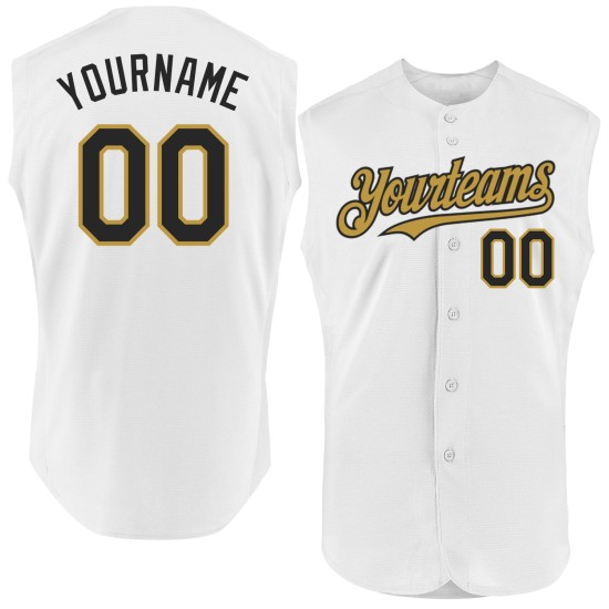 Custom Gold Black-Old Authentic Baseball Jersey Sleeveless White Custom Gold Black-Old Authentic Baseball Jersey Sleeveless White
