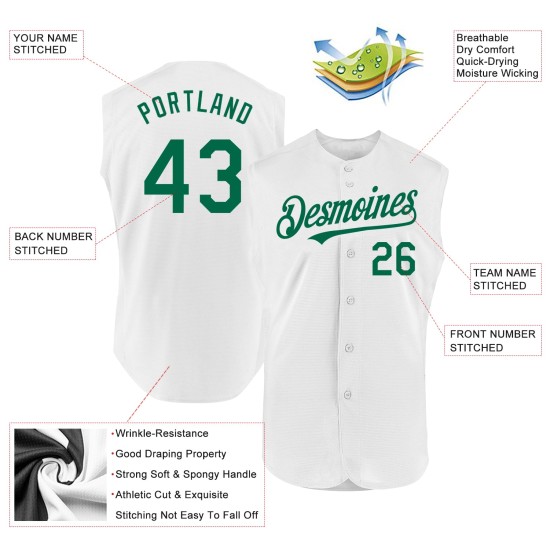 Green Authentic Jersey Kelly Custom Baseball White Sleeveless Green Authentic Jersey Kelly Custom Baseball White Sleeveless