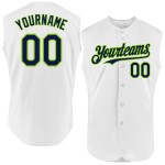 Green Authentic Jersey Sleeveless Navy-Neon White Custom Baseball Green Authentic Jersey Sleeveless Navy-Neon White Custom Baseball