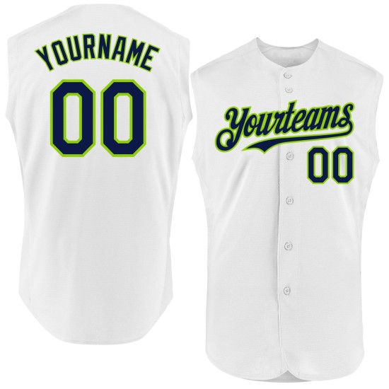 Green Authentic Jersey Sleeveless Navy-Neon White Custom Baseball Green Authentic Jersey Sleeveless Navy-Neon White Custom Baseball