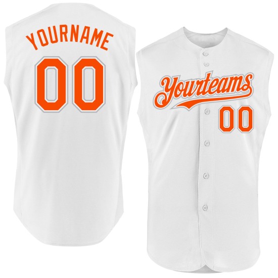 White Sleeveless Orange-Gray Jersey Authentic Custom Baseball White Sleeveless Orange-Gray Jersey Authentic Custom Baseball