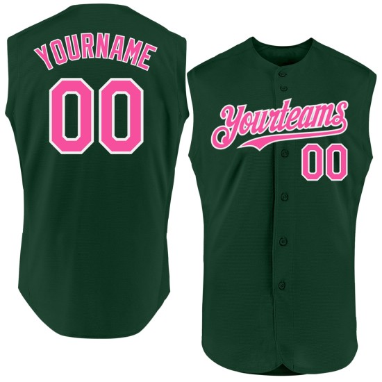 Jersey Green Custom Authentic Sleeveless Baseball Pink-White Jersey Green Custom Authentic Sleeveless Baseball Pink-White