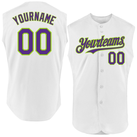 Purple-Neon Custom Authentic Green White Sleeveless Baseball Jersey Purple-Neon Custom Authentic Green White Sleeveless Baseball Jersey
