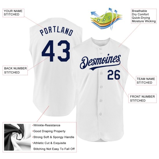 Navy Baseball Jersey White Authentic Custom Sleeveless Navy Baseball Jersey White Authentic Custom Sleeveless