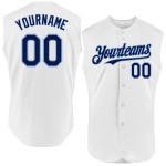 White Custom Baseball Blue Authentic Sleeveless Jersey Navy-Light White Custom Baseball Blue Authentic Sleeveless Jersey Navy-Light