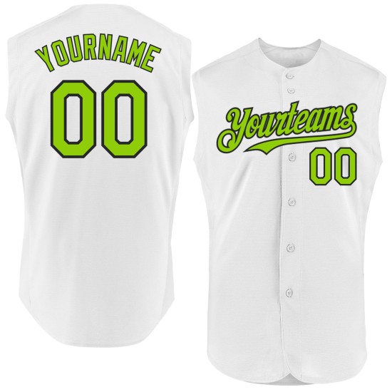 Sleeveless Custom Neon White Authentic Green-Black Baseball Jersey Sleeveless Custom Neon White Authentic Green-Black Baseball Jersey