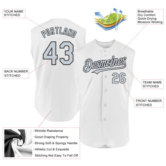 Jersey Authentic Sleeveless White Baseball Silver-Black Custom Jersey Authentic Sleeveless White Baseball Silver-Black Custom