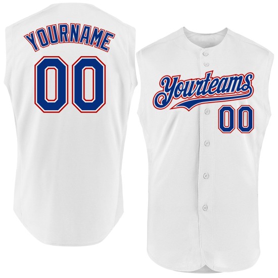 White Sleeveless Royal-Red Custom Baseball Jersey Authentic White Sleeveless Royal-Red Custom Baseball Jersey Authentic