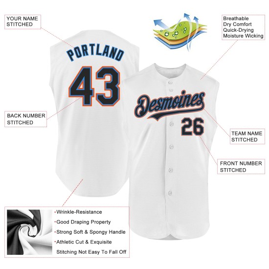 Electric White Jersey Black Sleeveless Blue-Orange Authentic Baseball Custom Electric White Jersey Black Sleeveless Blue-Orange Authentic Baseball Custom