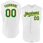 White Authentic Kelly Custom Baseball Jersey Green-Gold Sleeveless White Authentic Kelly Custom Baseball Jersey Green-Gold Sleeveless