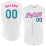 Teal-Pink Jersey White Custom Baseball Authentic Sleeveless Teal-Pink Jersey White Custom Baseball Authentic Sleeveless