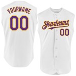 Purple-Gold Authentic Baseball Sleeveless Custom White Jersey Purple-Gold Authentic Baseball Sleeveless Custom White Jersey