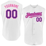 Custom Authentic Baseball Jersey White Sleeveless Purple-Pink Custom Authentic Baseball Jersey White Sleeveless Purple-Pink