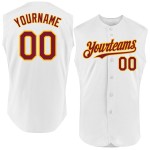 Sleeveless Custom White Jersey Baseball Authentic Crimson-Gold Sleeveless Custom White Jersey Baseball Authentic Crimson-Gold