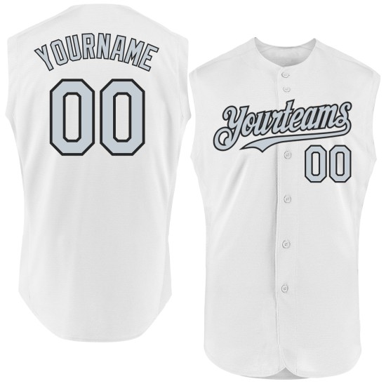 Jersey Authentic Sleeveless White Baseball Silver-Black Custom Jersey Authentic Sleeveless White Baseball Silver-Black Custom