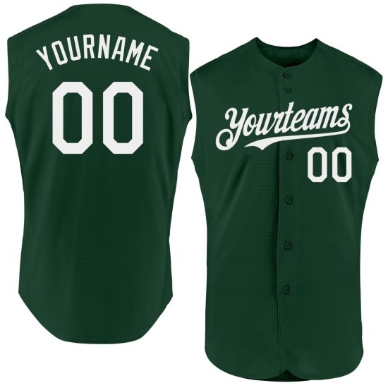 Sleeveless Jersey Authentic White Green Baseball Custom Sleeveless Jersey Authentic White Green Baseball Custom