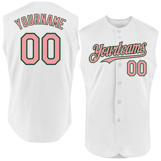 Custom Authentic Pink-Green White Baseball Jersey Medium Sleeveless Custom Authentic Pink-Green White Baseball Jersey Medium Sleeveless