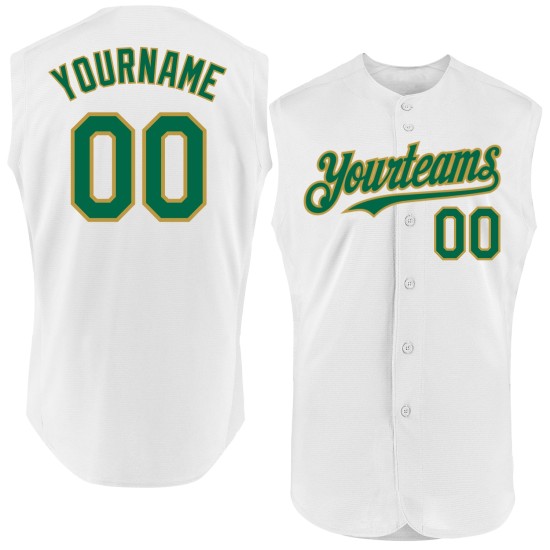 Gold Authentic Jersey Baseball Kelly Sleeveless Custom White Green-Old Gold Authentic Jersey Baseball Kelly Sleeveless Custom White Green-Old