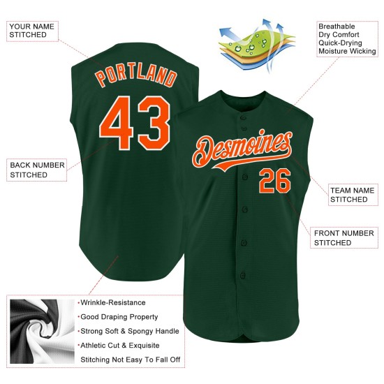 Sleeveless Authentic Custom Baseball Jersey Orange-White Green Sleeveless Authentic Custom Baseball Jersey Orange-White Green