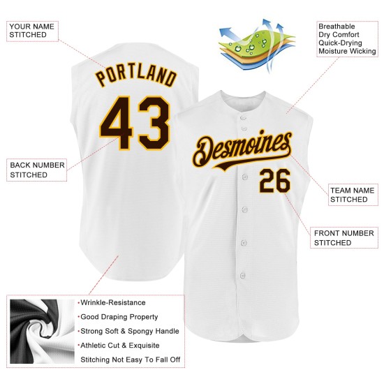 Baseball White Brown-Gold Authentic Custom Jersey Sleeveless Baseball White Brown-Gold Authentic Custom Jersey Sleeveless