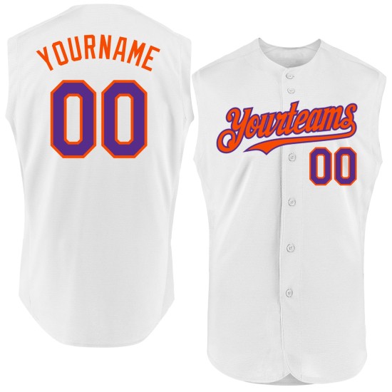 Sleeveless Baseball Purple-Orange Authentic Custom White Jersey Sleeveless Baseball Purple-Orange Authentic Custom White Jersey
