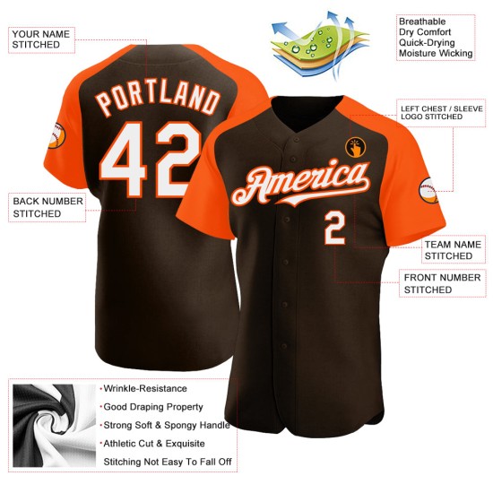 Authentic Baseball Raglan Custom Jersey White-Orange Sleeves Brown Authentic Baseball Raglan Custom Jersey White-Orange Sleeves Brown