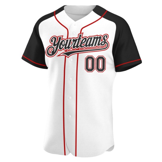 Baseball Sleeves White Authentic Raglan Black-Red Jersey Custom Baseball Sleeves White Authentic Raglan Black-Red Jersey Custom