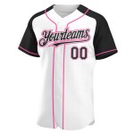 Black-Pink Authentic Baseball White Sleeves Raglan Jersey Custom Black-Pink Authentic Baseball White Sleeves Raglan Jersey Custom