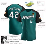 Authentic Sleeves Baseball Raglan Jersey White-Black Custom Teal Authentic Sleeves Baseball Raglan Jersey White-Black Custom Teal