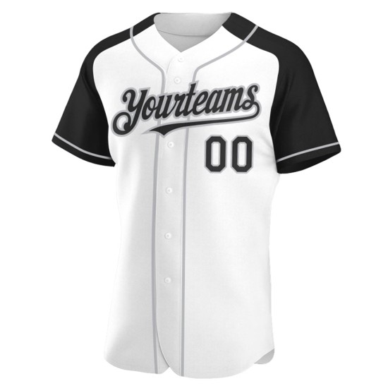 Baseball Black-Gray Sleeves Custom Raglan Authentic Jersey White Baseball Black-Gray Sleeves Custom Raglan Authentic Jersey White