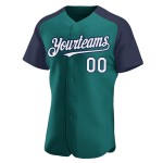 Custom Baseball Jersey Raglan White-Navy Sleeves Authentic Teal Custom Baseball Jersey Raglan White-Navy Sleeves Authentic Teal