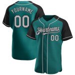 Gray-Black Raglan Teal Sleeves Jersey Custom Baseball Authentic Gray-Black Raglan Teal Sleeves Jersey Custom Baseball Authentic