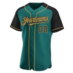 Gold Authentic Raglan Custom Black-Old Sleeves Baseball Jersey Teal Gold Authentic Raglan Custom Black-Old Sleeves Baseball Jersey Teal