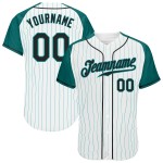 Authentic Raglan Custom Baseball Aqua Black-Aqua Pinstripe White Sleeves Jersey Authentic Raglan Custom Baseball Aqua Black-Aqua Pinstripe White Sleeves Jersey