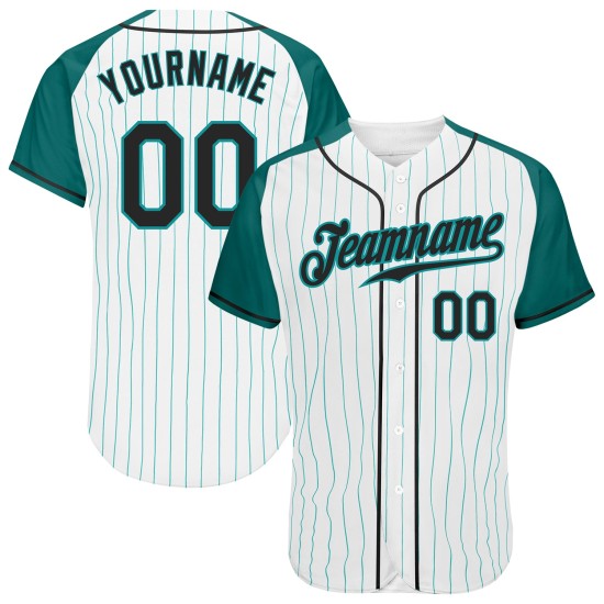 Authentic Raglan Custom Baseball Aqua Black-Aqua Pinstripe White Sleeves Jersey Authentic Raglan Custom Baseball Aqua Black-Aqua Pinstripe White Sleeves Jersey